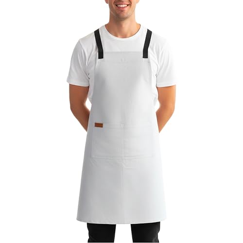 Professional Work Apron for Men & Women – 100% Cotton with waterproof Membrane, Cross Back Straps - color: Storm Grey