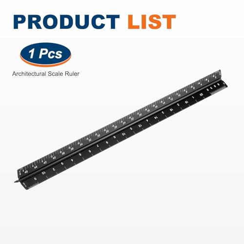 HARFINGTON Architectural Scale Ruler, 12 Inch Standard Aluminum Alloy Architect Triangular Small Scale Laser-Etched Blueprint Drafting Ruler for Architects Engineers, Black - color: Black, size: 12 Inch