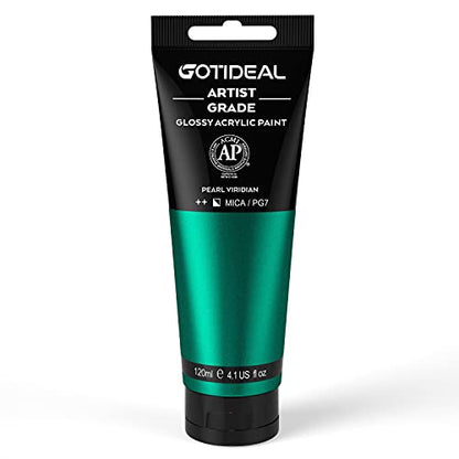 GOTIDEAL Metallic Acrylic Paint Pearl Viridian Green Tubes(120ml, 4.1 oz) | Non Toxic, Non Fading, Rich Pigments,for Painters, Adults & Kids,Ideal for Canvas Wood Clay Fabric Ceramic Craft Supplies - color: Pearl Viridian, style: Metallic