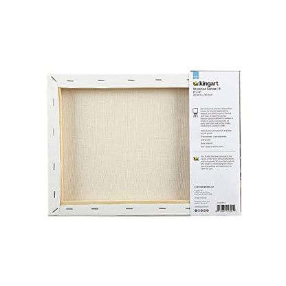 KINGART Stretched White Canvas Set – Rectangle, 9x12 Inch, 8-Pack – 100% Cotton, Triple Gesso Primed – 5/8" Profile Back-Stapled Artist Boards for Acrylic, Oil, Pouring, & Mixed Media Painting - size: 9" x 12"