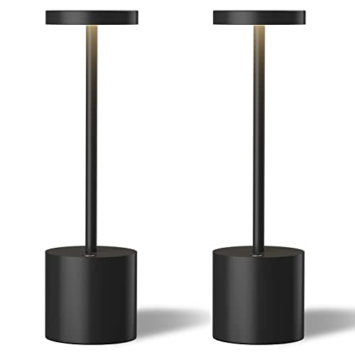 TBBGA LED Cordless Table Lamps Set of 2, 5000mAh Rechargeable Table Light | Portable Outdoor Table Lamp, 3 Color Stepless Dimming Battery Powered Lamp for Dinner/Patio/Restaurant/Bedroom (Black) - color: Black2