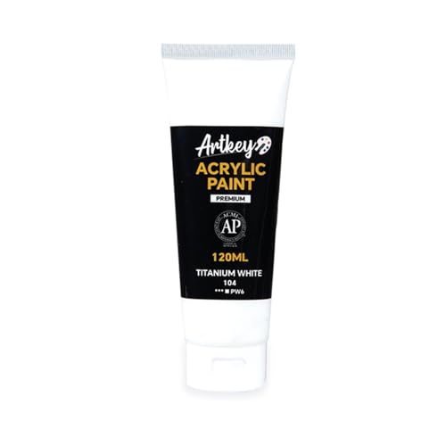 Artkey White Acrylic Paint - Titanium White (120 ml/4.06 oz) Tubes, Rich Pigments, Professional Artists Acrylic Paints - Art Supplies for Canvas Wood Rock Clay Fabric Ceramics Art Crafts Painting - color: Titanium White, size: 4.06 Fl Oz (Pack of 1)