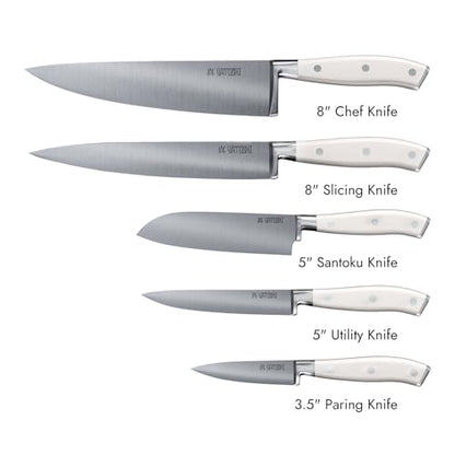 Yatoshi Magnetic Kitchen Knife Block Set 6 Pcs White - Pro Kitchen Knife Set Ultra Sharp High Carbon Steel - color: White, size: 6-Piece