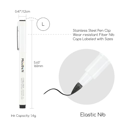 MEEDEN Micro Fineliner Drawing Pens: 0.8-3mm L Nib, 6 Pack, Black Ink | Waterproof archival ink with a flexible tip for technical drawing, sketching, outlining, manga, illustration, and journaling - style: L Elastic Nib