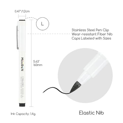 MEEDEN Micro Fineliner Drawing Pens: 0.8-3mm L Nib, 6 Pack, Black Ink | Waterproof archival ink with a flexible tip for technical drawing, sketching, outlining, manga, illustration, and journaling - style: L Elastic Nib