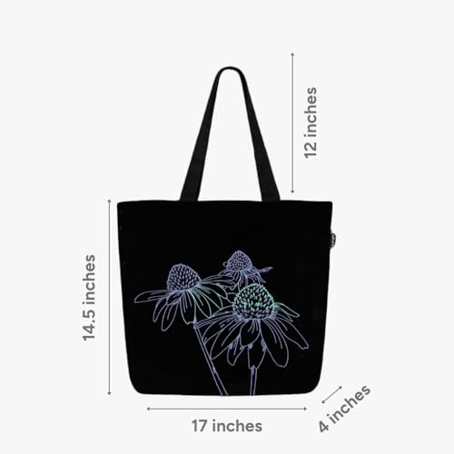 Ecoright Aesthetic Canvas Tote Bag for Women Large Zipper Tote Bags with Pocket, Womens Tote Bag for Yoga, Work, Beach - color: Night Garden