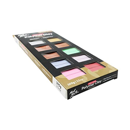 Mont Marte Polymer Clay Set Metallic – 10 Pieces – 100g – Soft, Even Texture – Easy to Shape – Clay for Pottery, Modelling and Handicraft