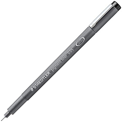 STAEDTLER 308 Pigment Liner Fineliner Pen - Ideal for Writing, Sketching, Technical Drawing, Marking Out - Black Ink - In Envelope Gift Packaging - Ultra Fine Pack of 3-0.05mm, 0.1mm, 0.2mm