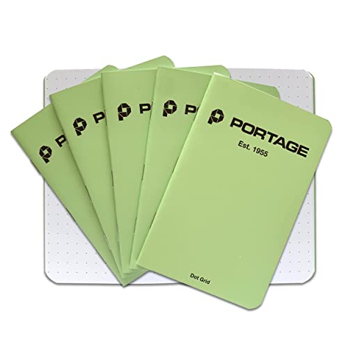 Portage Small Dot Grid Notebook- Notepad for Field Notes, Green Dot Grid Small Sketch Book, Pocket Notebook Journal for Taking Notes in the Field – 3.5 x 5.5 Inches, 64 Pages, (Pack of 6) - color: Green, style: Dot Grid Notebook