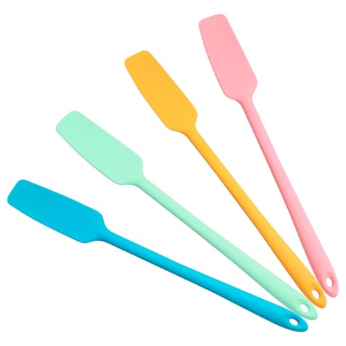 Mini Silicone Spatula, Jar Spatula for baking | Mini Long Handle Fits Narrow Jars Food-Grade Silicone Heat Resistant for Baking,Sourdough(Blue, Yellow, Green,Pastel Pink)