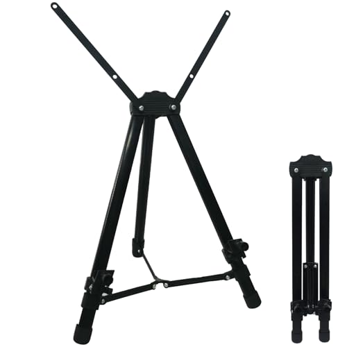 Ns Jymb Tabletop Easel Stand for Painting and Sign, 13x19, Black | Compact metal tripod holds 13x19 canvas, poster, whiteboard and signs for desk display, drawing, school and travel use