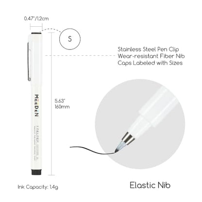 MEEDEN Micro Fineliner Drawing Pens: 0.3-1.2mm S Nib, 6 Pack, Black Ink | Waterproof archival ink with a flexible tip for technical drawing, sketching, outlining, manga, illustration, and journaling - style: S Elastic Nib
