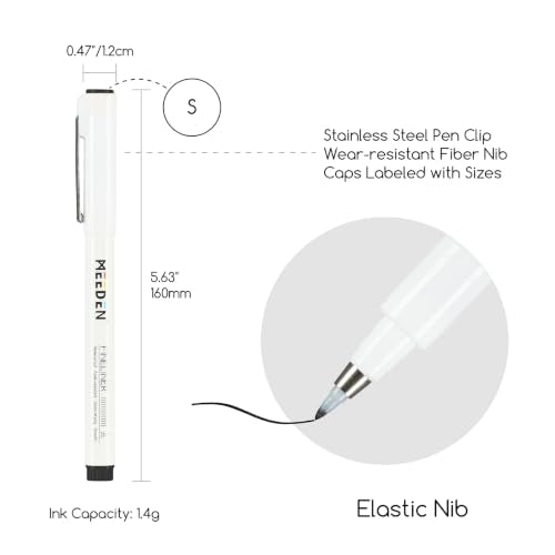 MEEDEN Micro Fineliner Drawing Pens: 0.3-1.2mm S Nib, 6 Pack, Black Ink | Waterproof archival ink with a flexible tip for technical drawing, sketching, outlining, manga, illustration, and journaling - style: S Elastic Nib