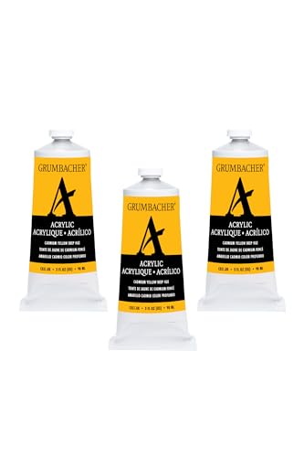 Grumbacher Cadmium Yellow Deep Hue Acrylic Paint, 90ml/3 oz. Metal Tube, 3-Pack - color: Cadmium Yellow Deep Hue