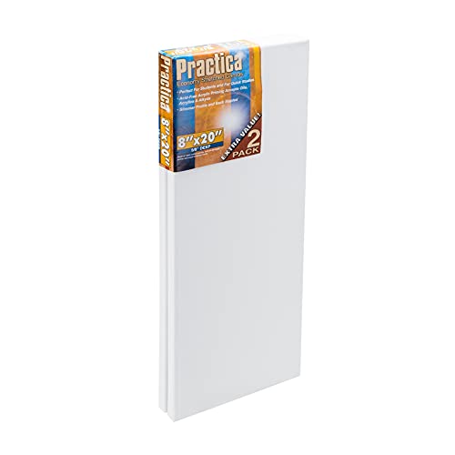 Practica Economy Stretched Cotton Canvas - Acid-Free Acrylic Primed Canvas for Acrylics, Pastels, Graphite, & More! - [2-Pack - 8x20] - size: 8x20"