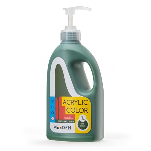 MEEDEN Sap Green Acrylic Paint: 1 L /33.8 oz Satin Liquid Paint with Pump Lid - Soft Body Art Paints for Canvas, Studio, School, Wall & Poured Paintings - color: Sap Green