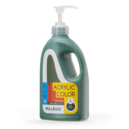 MEEDEN Sap Green Acrylic Paint: 1 L /33.8 oz Satin Liquid Paint with Pump Lid - Soft Body Art Paints for Canvas, Studio, School, Wall & Poured Paintings - color: Sap Green