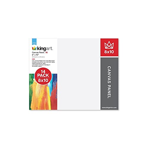 KINGART White Canvas Panel Set – Rectangle, 8x10 Inch, 14-Pack – 100% Cotton, Pre-Primed Gesso Artist Boards for Acrylic, Oil, Sketching, & Mixed Media Painting - color: White, size: 8" x 10"