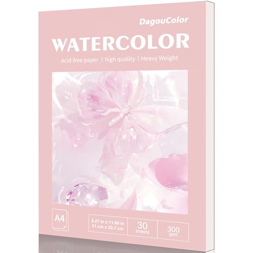 DagouColor Watercolor Paper Pad, 30 Sheets - Butterfly Pink, A4, 1 Pack | 140lb/300gsm Cold-pressed Paper, Artist Book for Adults Beginners, Painting, Drawing, Mixed Media - color: Butterfly Pink