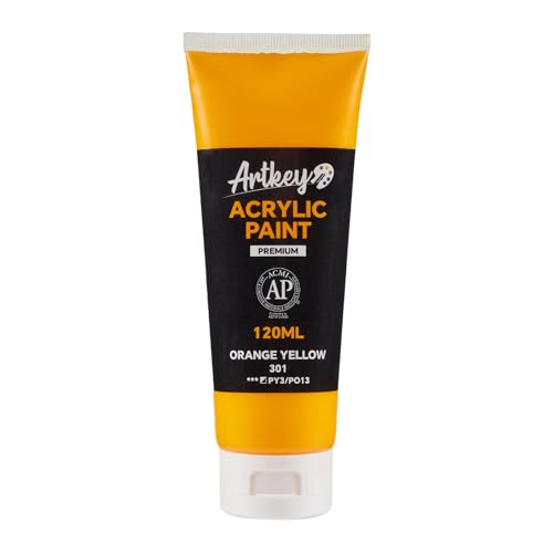 Artkey Acrylic Paint - Orange Yellow (120 ml/4.06 oz) Tubes, Rich & Vibrant Pigments, Professional Artists Acrylic Paints - Art Supplies for Canvas Wood Rock Clay Fabric Ceramics Art Crafts Painting - color: Orange Yellow, size: 4.06 Fl Oz (Pack of 1)