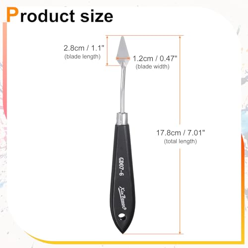 HARFINGTON Palette Knife Painting Tool 7.01" Stainless Steel Pointed Blade Spatula Painting Pallet Knife with Hole Design Beech Wood Handle for Oil Acrylic Canvas, Black/Silver - size: 7.01" x 1.1" x 0.47"
