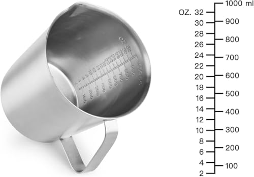 18/8 Stainless Steel Measuring Cup with Handle and Pour Spout, Commercial Kitchen Food Prep Pitcher for Restaurant, Bakery, Cooking and Ingredient Measuring, 32 OZ (4 Cup, 1000 ML) - color: Flat Handle, size: 32 OZ (4 Cup, 1000 ML)