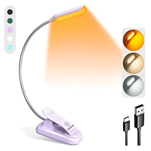 Glocusent Willow Book Light for Reading in Bed, 10 LED Bright Reading Light | 3 Colors & 3 Brightness, Rechargeable, 80Hrs, Lightweight, Clip on, Christmas Stocking Stuffers, Gifts, Book Lovers, Reader - color: Purple