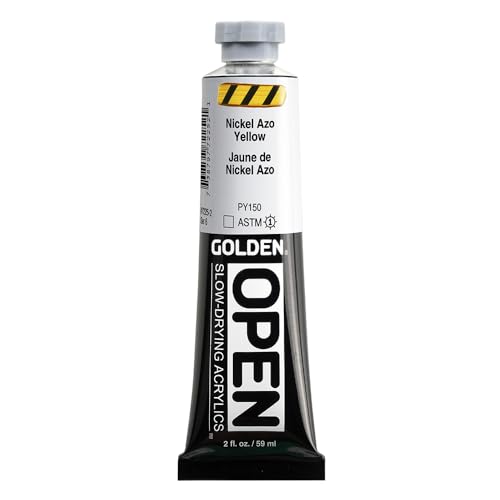 GOLDEN OPEN Slow-Drying Acrylics, Nickel Azo Yellow, 2 fl. oz. Tube | Artist grade acrylic paint with extended working time for blending, glazing, and traditional painting techniques. - color: Nickel Azo Yellow, size: 2 Fl Oz (Pack of 1)