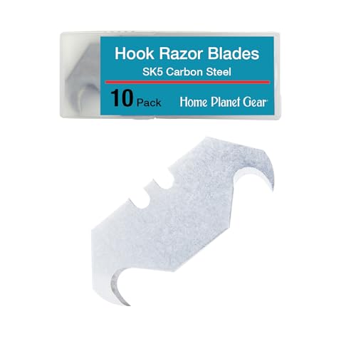 Hook Blade 10 Pack - Utility Knife Hooked Razor Blades in Storage Box - Heavy Duty SK5 Replacement Refills for Carpet, Roofing Knife, Box Cutter - color: Hook, size: 10 Blades