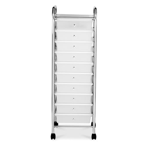 Simply Tidy 10 Drawer Clear Rolling Cart - Mobile Organizer with Removable Drawers, Swivel & Locking Casters, Durable Tubular Frame - 1 Set - color: Clear