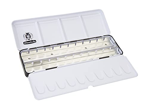 Schmincke - HORADAM AQUARELL Empty box 74 924 097, black metal box with mixing palette for individual filling with 24 x 1/2 or 12 x 1/1 cells - size: for 12 x 1/1 or 24 x 1/2 pans