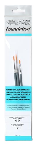Winsor & Newton Foundation Watercolour Brush Set, SH, Round & Flat, 3 Pack - size: Round 3 & 5, Flat 1