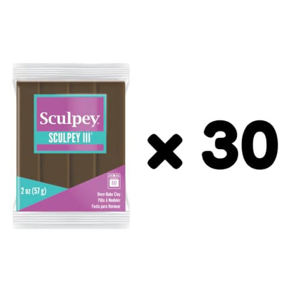 Sculpey Oven-Bake Clay, 2 oz. Bars, Sculpey III Suede Brown, 30 Bars | Polymer Clay, Perfect for Jewelry, Home Decor, and General Crafting - size: 2 oz. Suede Brown (30-Pack)