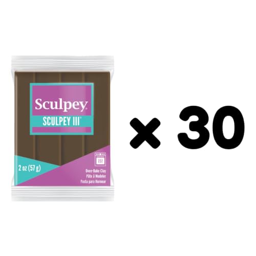 Sculpey Oven-Bake Clay, 2 oz. Bars, Sculpey III Suede Brown, 30 Bars | Polymer Clay, Perfect for Jewelry, Home Decor, and General Crafting - size: 2 oz. Suede Brown (30-Pack)