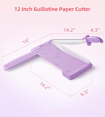 Firbon 12" Guillotine Paper Cutter with Hidden Ruler, Compact Paper Trimmer | 12-Sheet Capacity | Purple | Dual Scales | Paper, Cardstock & Photo Trimming | Scrapbooking Craft | Office, Home & Studio Use - color: Purple