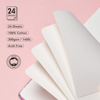 Lightwish Square Watercolor Journal,100% Cotton,300gsm/140lb,Acid-Free,24 Sheets Cold Press Watecolor Sketchbook for Artists Adults Students,6.29 * 6.29 Inches(Purple Sunset) - color: Purple Sunset