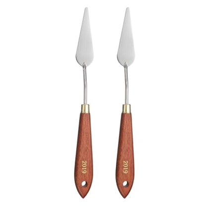 HARFINGTON 2pcs Palette Knife Painting Tool 2.76" x 0.79" Stainless Steel Teardrop Blade 8.86" Length Spatula Painting Pallet Knives with Hole Beech Wood Handle for Acrylic Canvas, Red/Silver - size: 8.86" x 0.79" x 2.76"