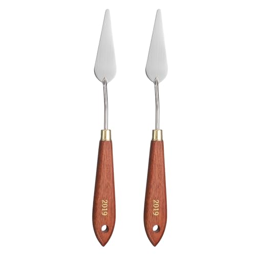 HARFINGTON 2pcs Palette Knife Painting Tool 2.76" x 0.79" Stainless Steel Teardrop Blade 8.86" Length Spatula Painting Pallet Knives with Hole Beech Wood Handle for Acrylic Canvas, Red/Silver - size: 8.86" x 0.79" x 2.76"