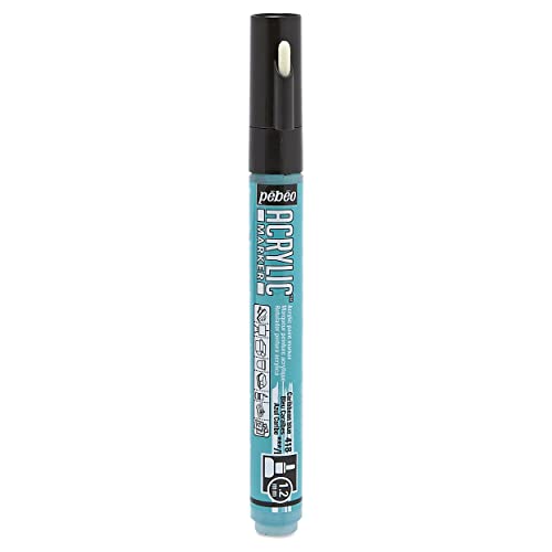 PEBEO Acrylic decoMarker 1.2mm Fine Round Tip Caribbean Blue, 1.2 mm | Water-based acrylic paint marker, matte finish, pump-valve flow control. For paper, cardstock, wood, metal, plastic, canvas. - color: Caribbean Blue