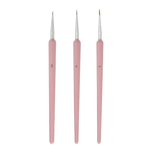 MECCANIXITY 3 Pcs Detail Paint Brushes Set, 6.5mm/7.5mm/9.7mm Fine Pointed Tip Miniature Paint Brushes for Acrylic Painting Oil Watercolor(000/00/0), Pink - color: Pink
