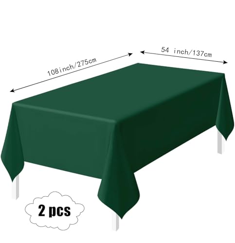 HEIPINIUYE 2 Pack Green Tablecloth Disposable 54 x 108 Inch Green Plastic Table Cloth Disposable Waterproof Rectangle Table Cover for Party Birthday Camping Picnic Tablecloths - color: Green Rectangle Tablecloth, size: 2 Pack
