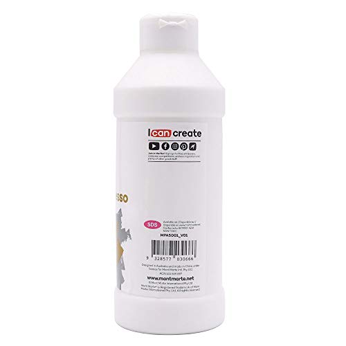 Mont Marte Premium White Texture Gesso 16.9oz (500ml), Suitable for Acrylic Paint, Oil Paint, Color Pencils, Pastels, Graphite and Charcoal - size: 16.9 Fl Oz (Pack of 1)