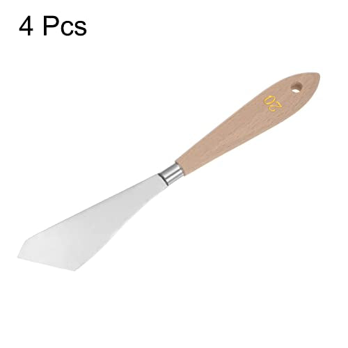 HARFINGTON 4pcs No.20 Palette Knives 32mm Width Stainless Steel Large Slant Spatula Painting Pallet Knife with Wood Handle for Oil Acrylic Canvas Mixing Spreading