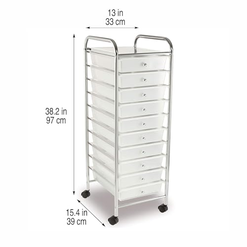 Simply Tidy 10 Drawer Clear Rolling Cart - Mobile Organizer with Removable Drawers, Swivel & Locking Casters, Durable Tubular Frame - 1 Set - color: Clear