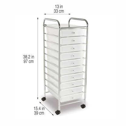 Simply Tidy 10 Drawer Clear Rolling Cart - Mobile Organizer with Removable Drawers, Swivel & Locking Casters, Durable Tubular Frame - 1 Set - color: Clear