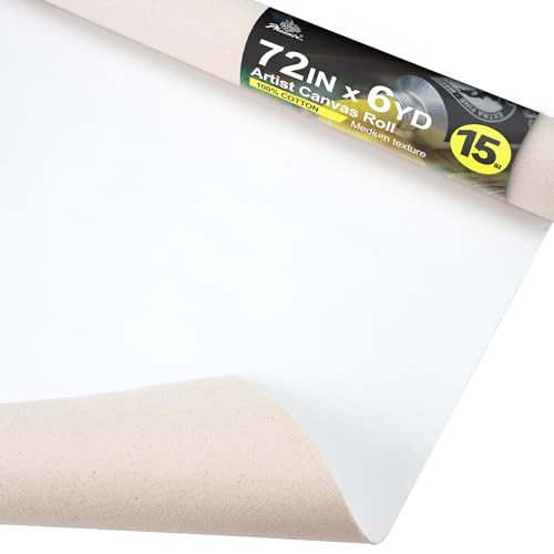 PHOENIX Professional Canvas Roll 72 Inch x 6 Yard (18 Feet) | 15 Oz. Heavyweight Primed Cotton, for Oil & Acrylic Painting, Ready-to-Use Unstretched Artist Canvas - size: 72 inch x 6 yard, style: 15 oz.