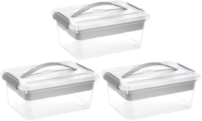 Yesland Portable Craft Storage Box with Removable Tray and Handle, 16x11x6.5 Inch Plastic Art Supply Organizer Container for Stationery, Sewing, Jewelry - Grey (Pack of 3) - size: 16 inches x 11 inches x 6.5 inches (Pack of 3)