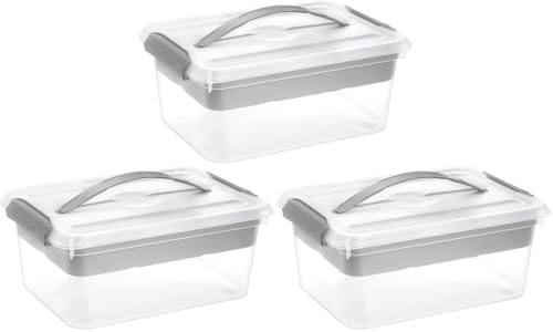 Yesland Portable Craft Storage Box with Removable Tray and Handle, 16x11x6.5 Inch Plastic Art Supply Organizer Container for Stationery, Sewing, Jewelry - Grey (Pack of 3) - size: 16 inches x 11 inches x 6.5 inches (Pack of 3)