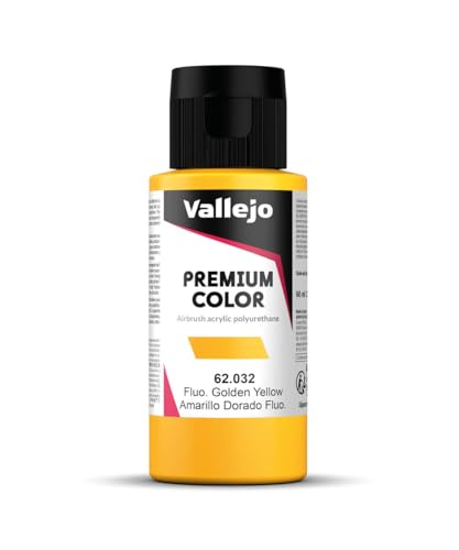 Vallejo - Premium Color RC Fluorescent Golden Yellow 2.02 Fl.Oz. (60 ml) for Airbrushing, Acrylic-Polyurethane Hybrid Resin of Great Resistance Paint for Model and Hobby Use - style: Fluorescent Golden Yellow