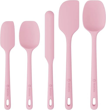 ChefAide 5 Pieces Silicone Spatula Set, Food Grade Rubber Spatula, Upgrade Strong Handle with Ergonomic Grip, Heat Resistant Up to 600°F for Nonstick Cookware, Cooking - color: Pink, size: 5 pieces